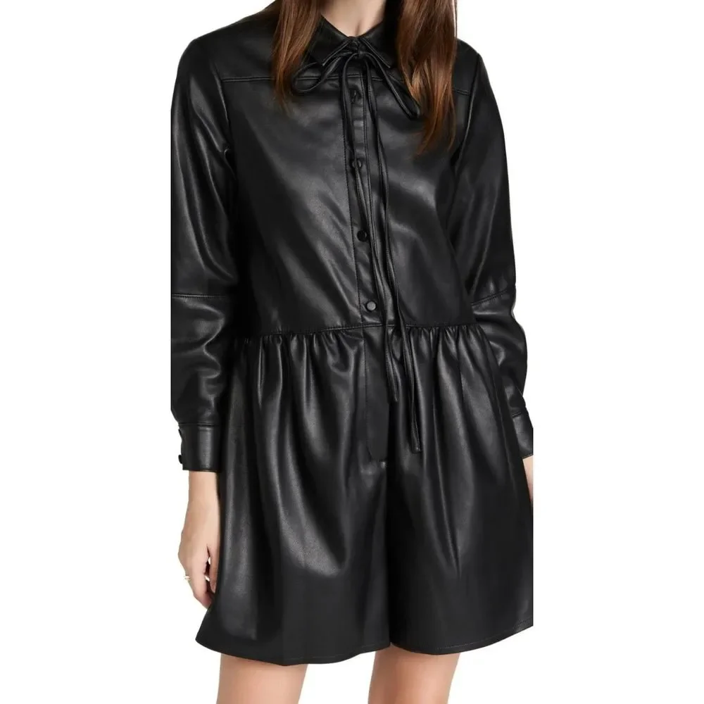 NWT - Rebecca Taylor Black Vegan Leather Romper - Women's 10 - Picture 1 of 8